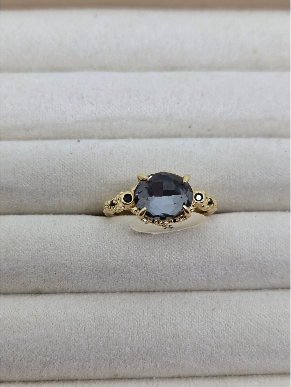 Fragrant Jewels Gold Tone Smoky Gray Crystal Ring Size 8 NWT
